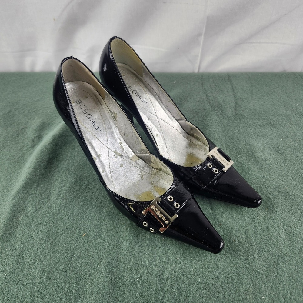 Vintage Y2K NEW BCBGirls Karola Black Patent Leather Point Toe Pumps Heels Sz 6B